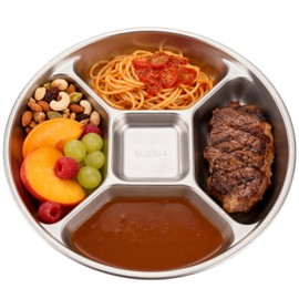 NIMBLOOM 304 Stainless Steel Divided Plate, 8.9 in Five-Compartment Serving Dish, Multipurpose Food Prep Tray, Practical Portion Control Plate, Stackable and Easy to Clean Design
