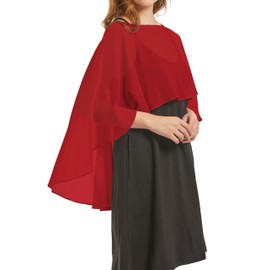 florynova Womens Chiffon Cape Shawls for Wedding Dresses Elegant Banquet Capelets Cover Up,Red