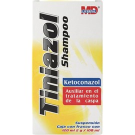 Tiniazol Ketoconazol Shampoo 2 g / 100 Botella con 120 mL Shampoo para la Caspa Seborrea Alopecia Dermatológico MD Liferpal Laboratorios Pack (2)