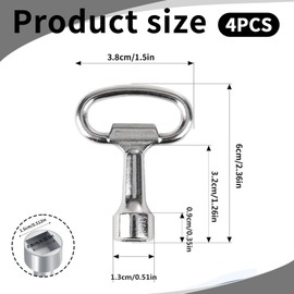 Set of 4 square wrenches, 4-sided keys, square key, tap 8 mm, outdoor tap key, internal square socket wrench, control cabinet key, bleed key for gas water meter box