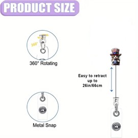 Independence Day Badge Reel Cute Magic Cat Badge Holder,Retractable Rn Nurse Doctor Teacher Badge Reels, 4th of July Student Badge Clip, Medical Worker Decor