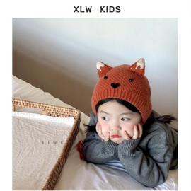 Trendy Autumn/Winter Fluffy Baby Animal Hat with Knitted Earmuffs Baby Orange + 6 Months - 4 Years Old 3ea