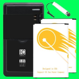 For LG Large Capacity 2x 3320mAh Battery Universal Charger Stylus for LG K8+ X210ULM US