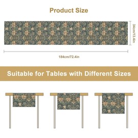Retro Morris Floral Table Runner,Vintage Rustic French William Morris Art Floral Tabletop Decoration Non-Slip Heat Resistant Dining Room Tabletop Decor for Seasonal Outdoor Party 13x72 inch