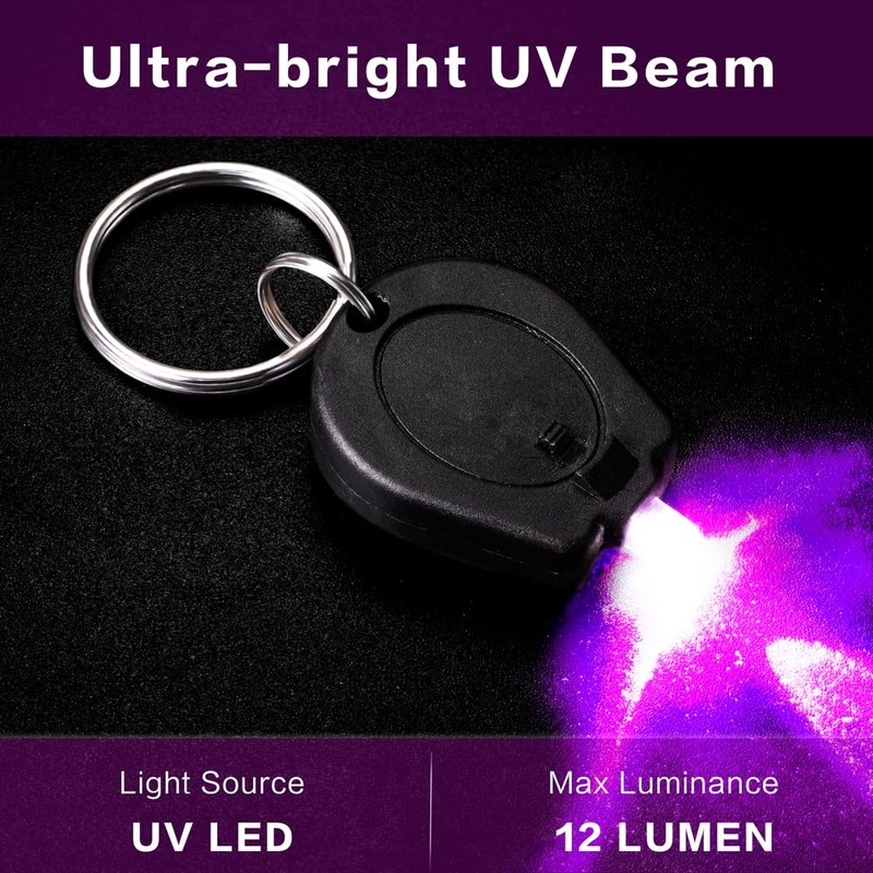 RaySoar 12 Pack Mini UV LED Keychain Flashlight, 395nm UV