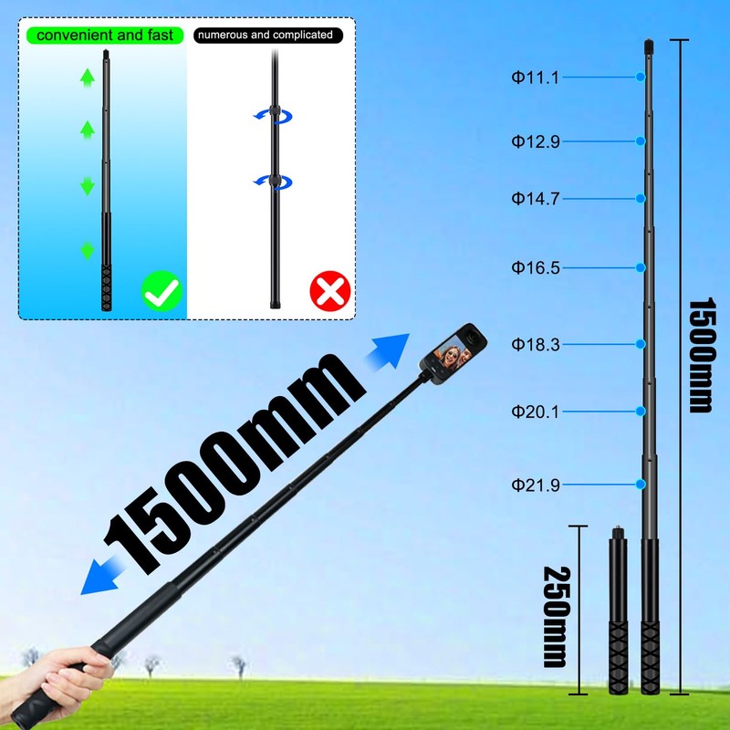 HAFOKO Adjustable Extension Rod 29 Inch Selfie Stick Handle Mount