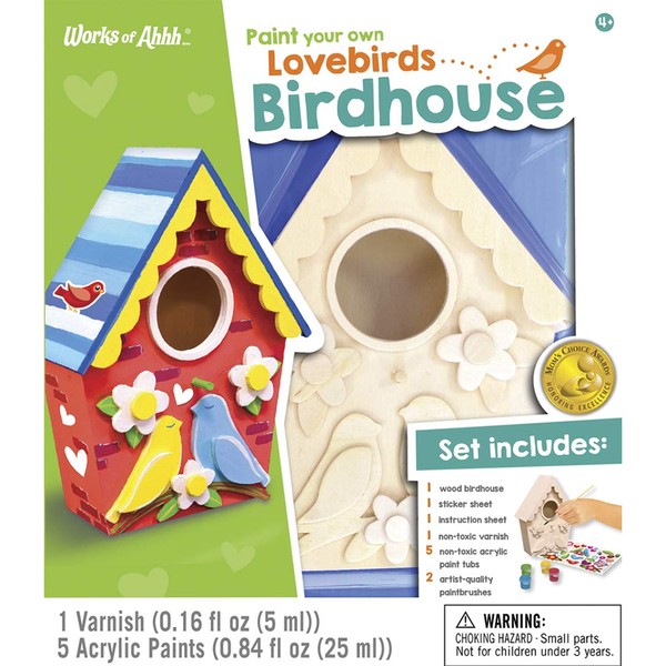 MasterPieces Works of Ahhh Real Wood Large Acrylic Paint & Craft Kit, Birdhouse with Lovebirds, Mom's Choice Award, for Ages 4+