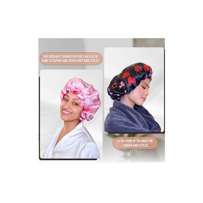 Zomac Gorro Ducha Satén Mujer Reutilizable Impermeable Cabello Largo Estampado