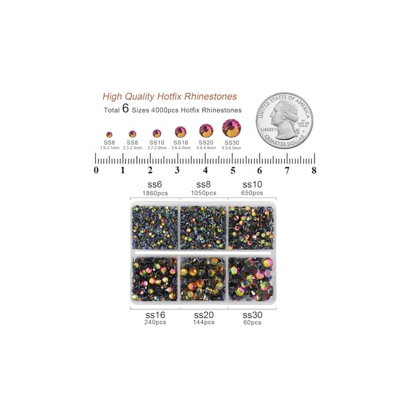 BEADSLAND Hotfix Rhinestones, 4000 PCS Rainbow Rhinestones for Clothes Crafts