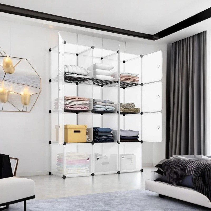 4-Tier Closet Storage Cabinet - 12-Cube, Modular & Matte ​Wardrobe