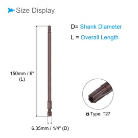 CoCud Magnetic Torx Screwdriver Bit, T27 6" Length 1/4" Hex Shank, S2 Steel Star 6 Point Drill Driver Tamper Proof - (Applications: for Auto Repair), 5-Pieces