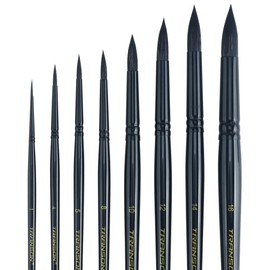 Transon 8pcs Round Watercolor Paint Brush Set Goat Hair for Watercolors,Acrylics,Inks,Gouache,Oil and Tempera Black Color