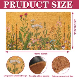 FYSUIMU Vintage Wildflower Natural Coir Doormat Retro Floral Welcome Floor Mat Non-Slip Spring Entrance Door Rugs for Indoor Outdoor Home Bathroom, 16.5 x 29 Inch