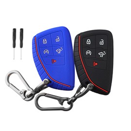 QBUC 2 Pcs Key Fob Cover for Chevy,5 Buttons Silicone for GMC Key Fob Cover,Fit for 2022 2023 2024 2025 Chevy Silverado 1500 GMC Sierra 1500, 2024 2025 Silverado Sierra 2500HD 3500HD with Keychain