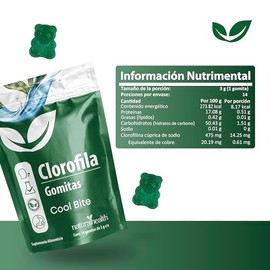 Natural Health Cool Bites Gomitas Clorofila Delicioso Snack Saludable Sabor Menta Hierbabuena Pack