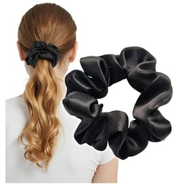 [Herbeluemily] シュシュ シルク100% ヘアゴム 髪にやさしく跡がつかない 母の日 髪ゴム おしゃれ 大人 1個セット ブラックM