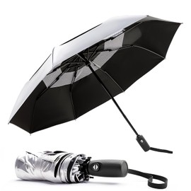 Paraguas Plegable Automático, Revestimiento Plateado UPF 50+ Protección UV, Sombrilla Grande Resistente al Viento De Doble Capa, Paraguas de Bolsillo Reforzado, Ligero y Portátil Para Viaje Diario