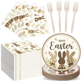 Amyhill 160 Pcs 40 Guest Happy Easter Party Supplies Easter Paper Plates and Napkins Forks Disposable Easter Dinnerware for Spring Picnic Bunny Party, 40 Easter Plates, 80 Napkins, 40 Forks (Vintage) | Amyhill