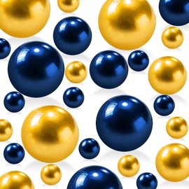 Cusmation 510Pcs Navy Blue Gold Vase Filler Pearl Beads for Centerpieces Vases, 8/14/18mm No Hole Faux Polish Pearls for Floating Candle Home Birthday Wedding Table Decor