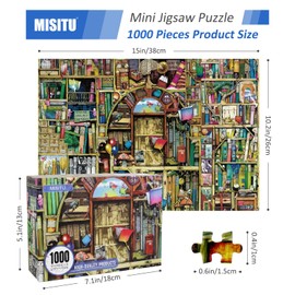 MISITU Mini Jigsaw Puzzle 1000 Pieces for Adults and Children - Magical Bookshelf - Difficult Challenging Small Jigsaw Puzzle for Adults 15 x 10.2 Inch