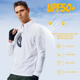 MIER Men's Outdoor Performance Tactical Polo Shirts Long and Short Sleeve, Moisture-Wicking, White, Large