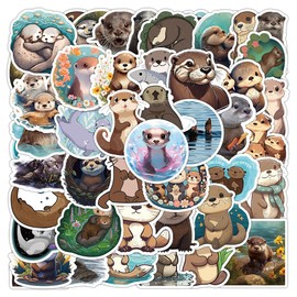 50PCS Otter Stickers, Vinyl Waterproof Aesthetic Cute Bank Beaver Animal Stickers Packs for Water Bottle Laptop Scrapbook, Kawaii Decals for All Ages