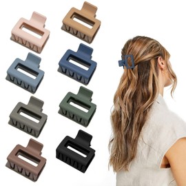 Cobinaan Medium Claw Hair Clips for Women & Girls, 2" Matte Rectangle Small Claw Clips for Thin/Medium Thick Hair, Nonslip Clip (8pcs Cool Color)