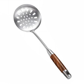 GREATLINK Strainer Skimmer Ladle, Slotted Spoons for Cooking and Frying, Kitchen Utensils Durable 304 Stainless Steel Skimmers Pasta Strainer Spoon with Wooden Handle,15.2 Inch