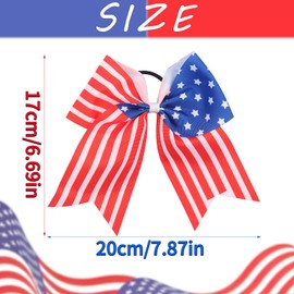 2PCS 4th of July Cheer Hair Bows 8inch 4th of July Independence Day Ponytail Holder Hair Ties Patriotic Flag Festival Hair Bow With Elastic Ponytail Holder Stars and Stripes Hair Tie Band