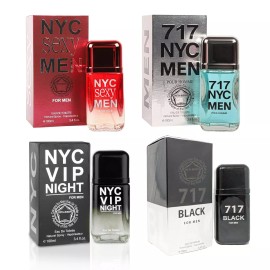 Secret Plus 4 Pc Set 717 Men NYC 717 Men Aqua 717 VIP Men's Cologne Eau de Toilette & Parfum