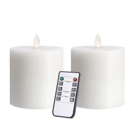 Only-us White Flameless Candles Set of 2 (3x3 inch) Flickering  LED Candles Battery Operated With Remote Control Timers For Table/Fireplace/Party/Wedding/Christmas Decoration Dimmable Pillars flat top