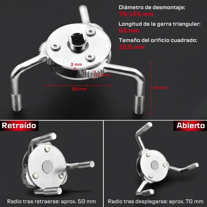 Universal Llave Filtro De Aceite Tipo Araña De 69 A