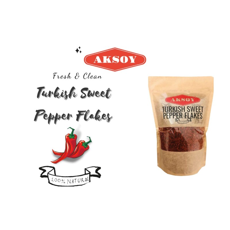 Aksoy Premium Quality Turkish Sweet Red Pepper Flakes (Turk Kirmizi