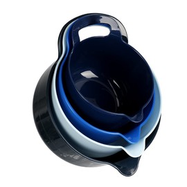 BoxedHome Mixing Bowl Set, Blue Plastic Bowl, Salad Bowl Set, Non-Slip with Handle, Stackable Serving Bowls for Kitchen, 4 Pieces, Blue