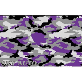 Sky Auto INC Purple Black White Gray Camouflage Vinyl Car Wrap Film Sheet + Free Cutter & Squeegee (20FT x 5FT / 240" x 60")