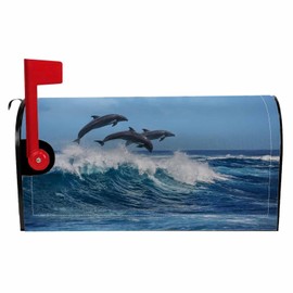 Numland Magnetic Mailbox Covers Polyester Oxford Cloth Anti-UV and Reusable Letterbox Cover 21×18 Inch,Jumping Dolphins