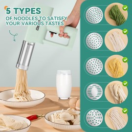 Newhai Handheld Portable Pasta Maker 5-in-1 Cordless Pasta Machine with Shaping Disc Electric Noodle Maker for Homemade Spaghetti Ramen