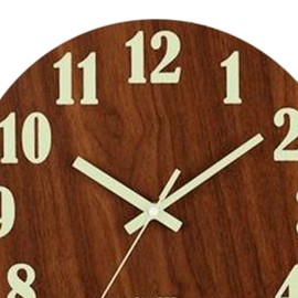 12in Silent Round Wall Clock Pointer Type Luminous Numbers Wooden Panel Clock for Household Use Regular Number