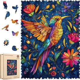 Delobil Wooden Puzzles for Adults 500 Pieces, 3D Owl Wooden Puzzles, Unique Shaped Bird Jigsaw Puzzles, Birthday Creative Gifts Fun Challenging Family Puzzle Games, 16.9x16.9 Inch