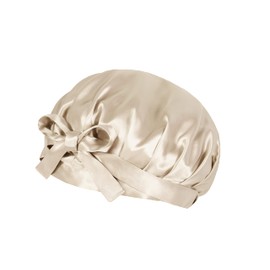 COCOSILK Silk Night Cap, Front Tie, Ribbon, Silk Cap, Long Hair, 100% Silk, For Sleeping, Hair Cap, Hair Care, champagne gold