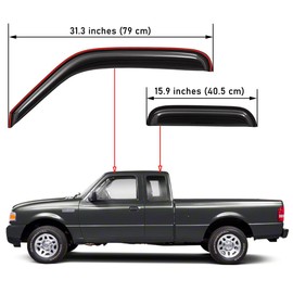 Lightronic WV94423 Side Window Visor Deflector Rain Guard, Dark Smoke, 4-Pieces Set for 1999-2011 Ford Ranger SuperCab with Fixed Window, 1999-2008 Mazda B3000, 1999-2010 Mazda B4000 with Extended Cab