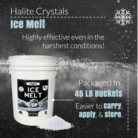Home and Country USA Halite Crystals Ice Melt Effective to -25°F, Eco-Friendly De-Icer, Optimal Granule Size for Quick Melting, Ideal for Driveways, Walkways, and Entryways 50 lb Pail