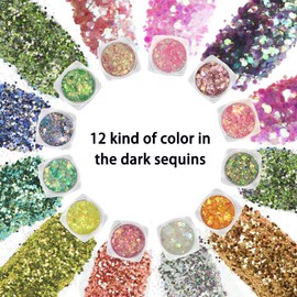HASAIKA Festival Glitter Face, 12 Colours Fluorescent Glitter, Face Body Hair Sequins, Suitable for Stage Party Make-Up, Long Lasting Shine Does Not Fall Off