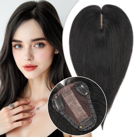 TESSHAIR Hair Toppers for Women Real Human Hair No Bangs Human Hair Toppers for Women 150% Density Human Hair Toppers for Thin Hair 8 Inch Toppers Hair Pieces for Women Dark Black