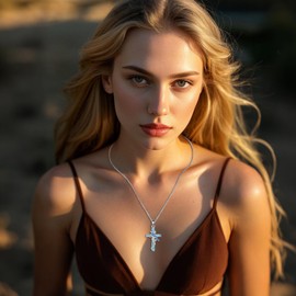 URONE Blue Jay Necklace 925 Sterling Silver Turquoise Cross Pendant Blue Jay Jewelry Gift for Women Men