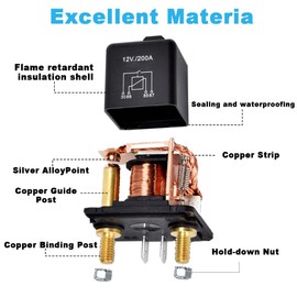 Cotonlake Starter Relay Switch 12v 200A 4 Pin Starter Relay Continuous Heavy Duty SPST High Current 4 Terminal Car Starter On Off Control Relay for Automotive Car Truck RV Camper (1pcs)