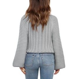 Imily Bela Girls Sweaters Kids Casual Bell Sleeve Knit Pullover Jumper Tops Grey