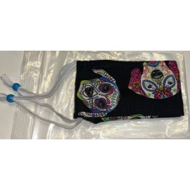 Handmade Sugar Skull Dog Cloth Face Mask - NIP Adjustable