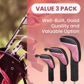 FINGER TEN Golf Club Head Covers for Woods Long Cover Driver Hybrid Fairway, Headcovers with Interchangeable No. Tag Novelty Durable Fit Woods Clubs (Pink-3 pack (1 Driver& 1 Fairway&1 Hybrid))
