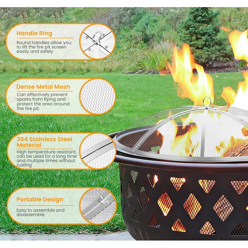 Baitedelai Fire Pit Spark Screen 30 Inch Round, Heavy Duty